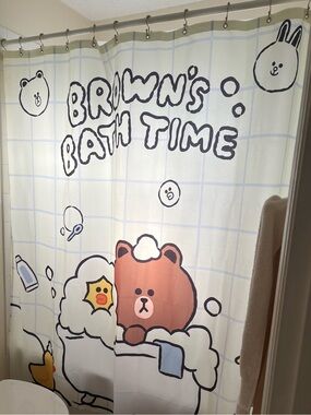 LINE FRIENDS Brown Bear Cute Bath Time Shower Curtain